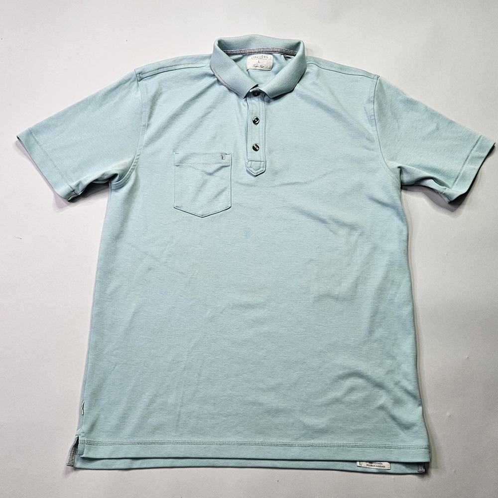 Linksoul John Ashworth Polo Shirt Men's Large Light Blue Pocket Tempus Fugit